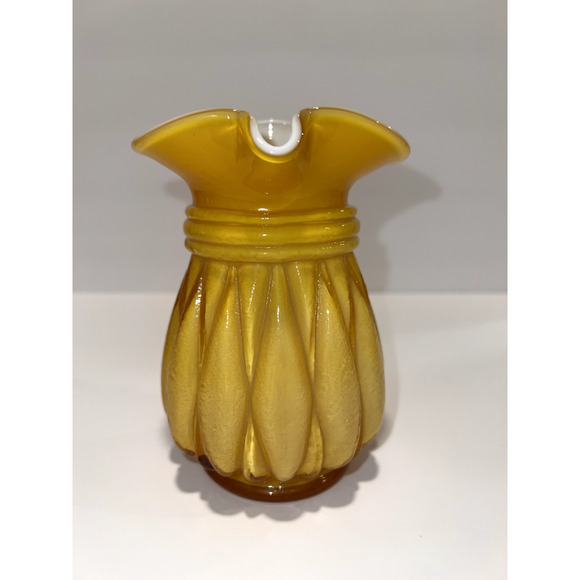 Vintage Small Kanawah Yellow Cased "Melon / Eggplant" Glass Pitcher 5 1/4" - Picture 2 of 7